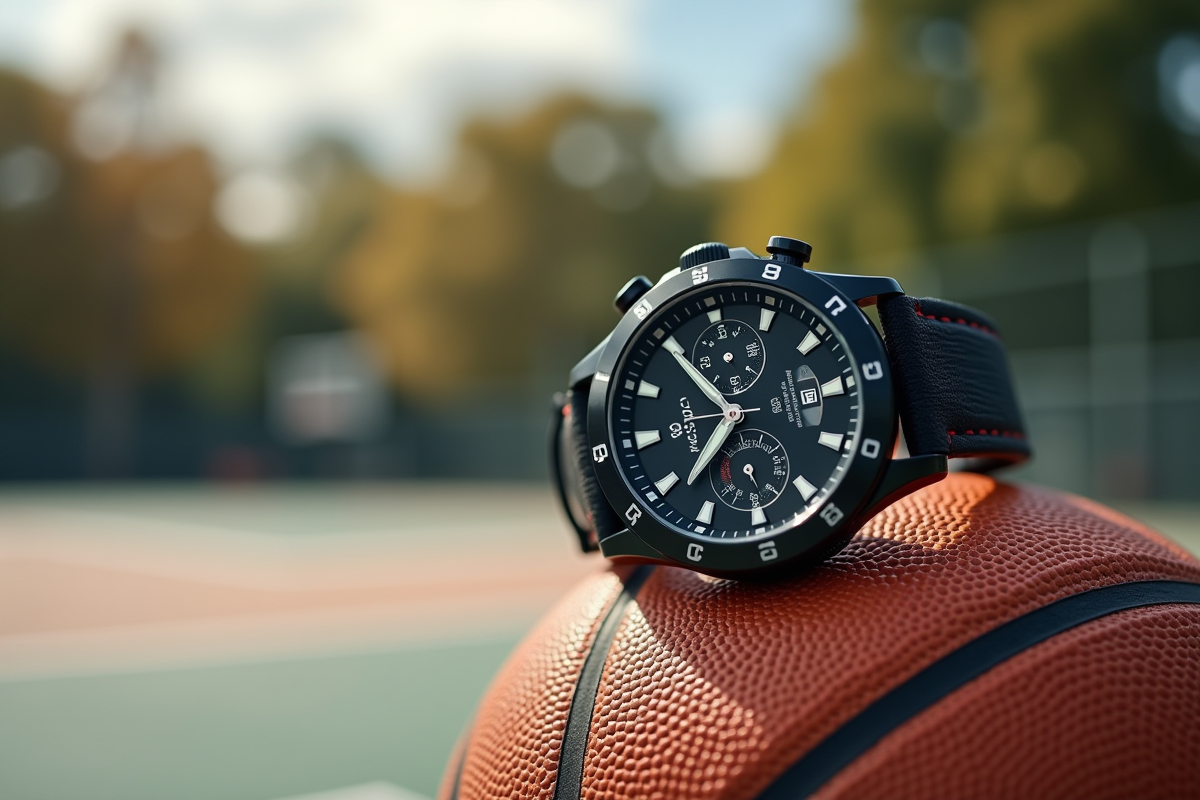 Montre sur un ballon de basketball évoquant le temps