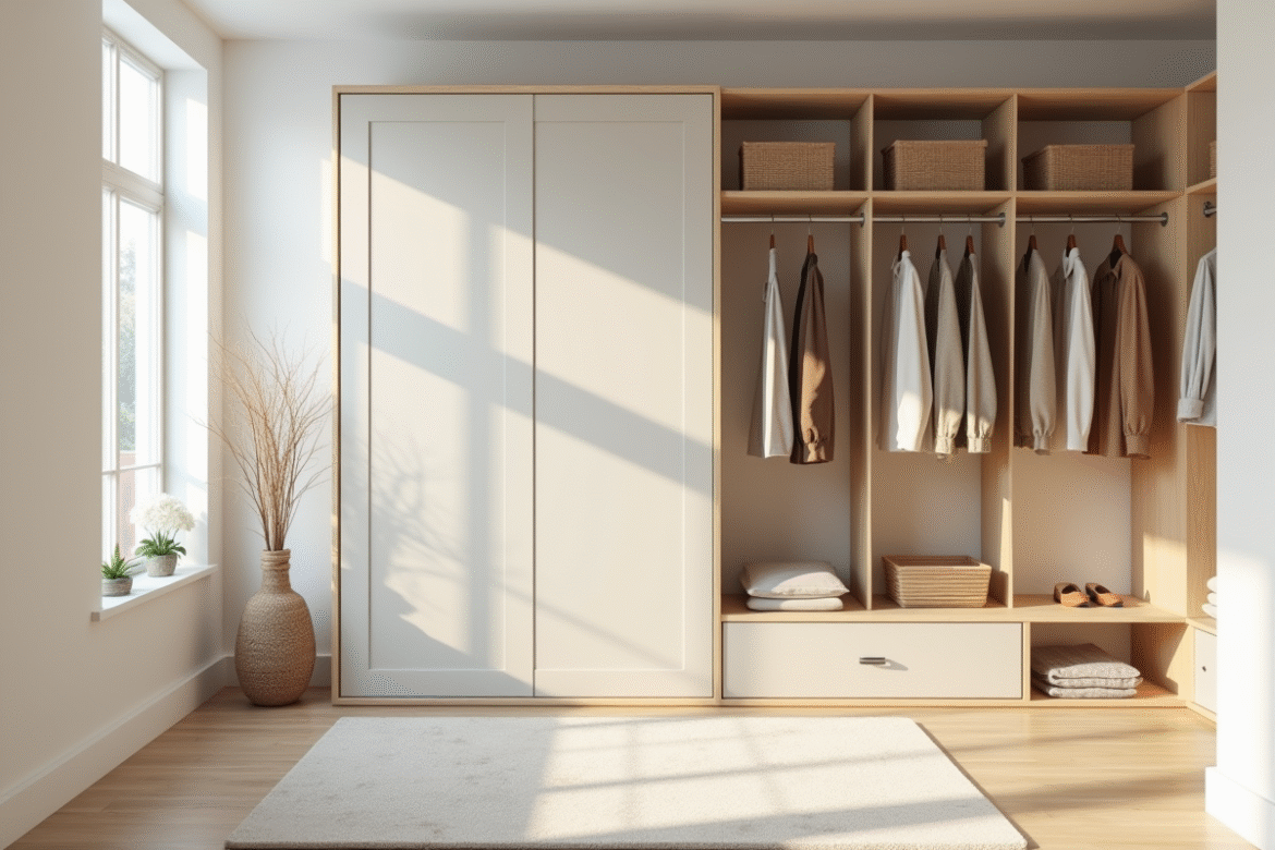 Dressing minimaliste organisé avec capsule en tons neutres