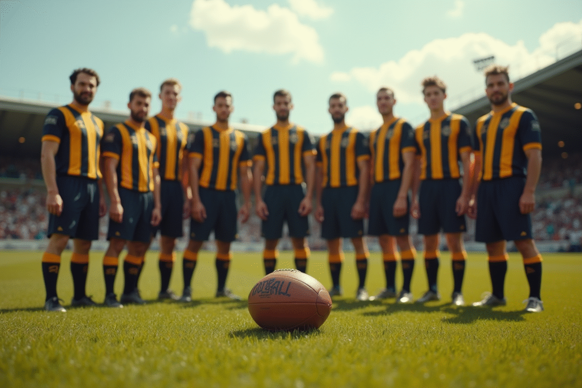 Équipe de football vintage des années 1900 sur le terrain