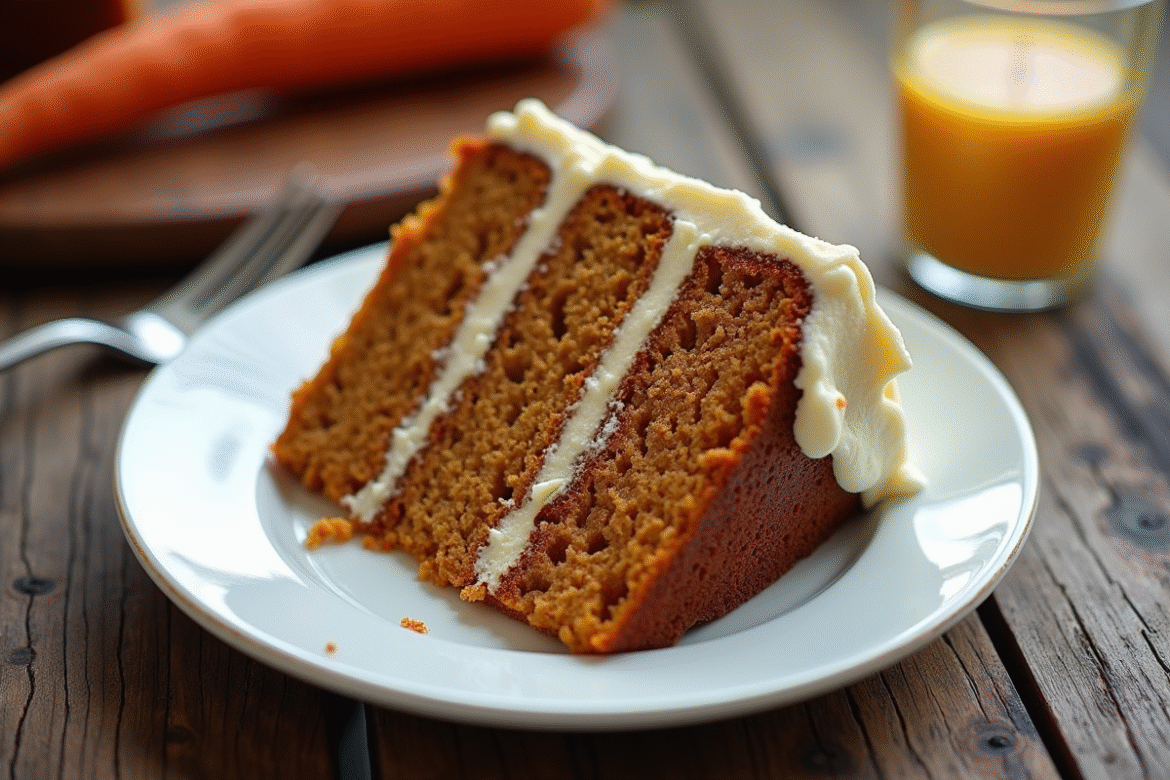 Gâteau à la carotte tranché avec glaçage crémeux