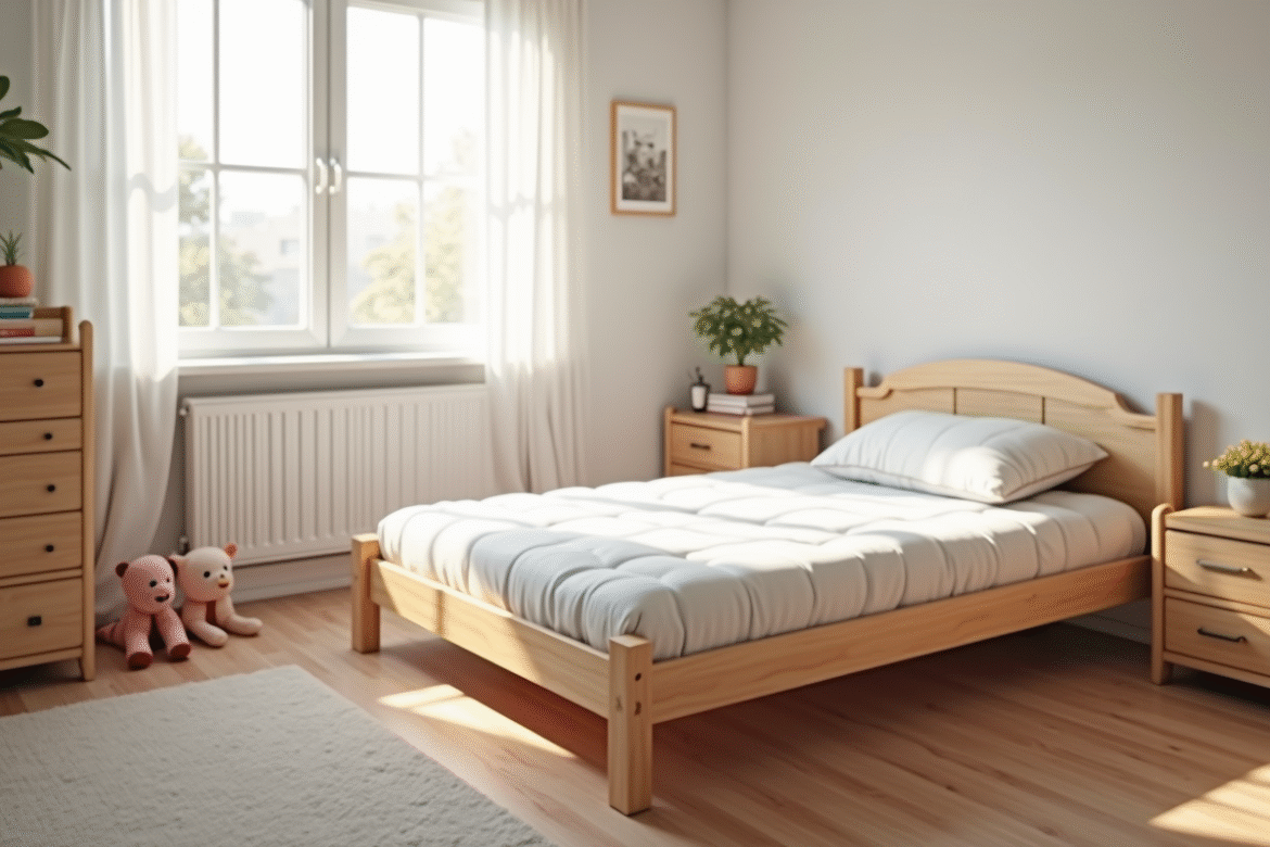 Lit d'enfant dans une chambre lumineuse avec matelas 90x200