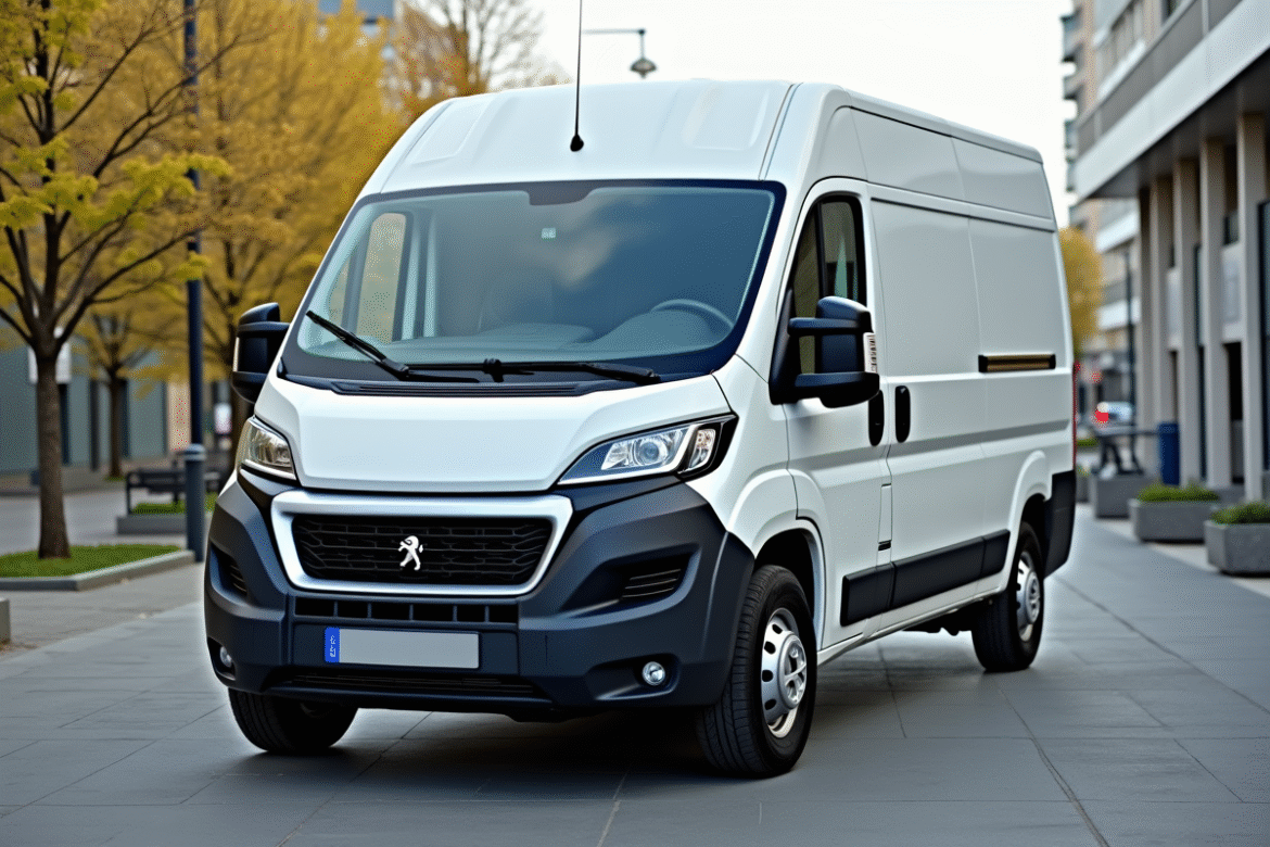 Véhicule utilitaire Peugeot Boxer en ville en plein jour