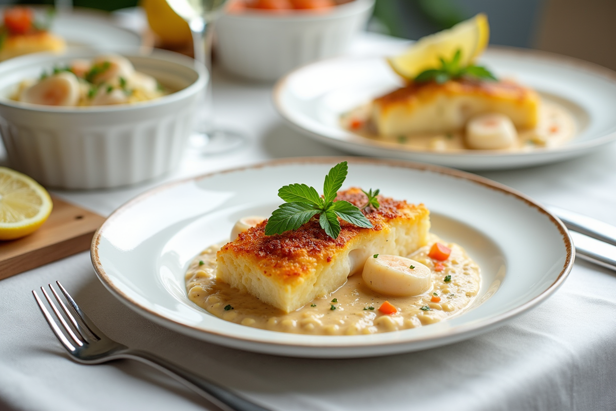 Portions individuelles de gratin de poisson et fruits de mer