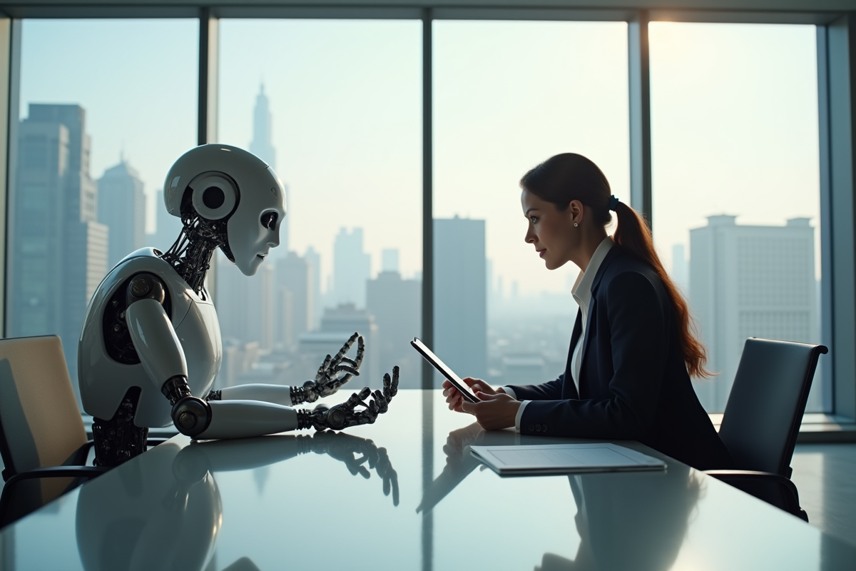 Robot humanoide et femme d