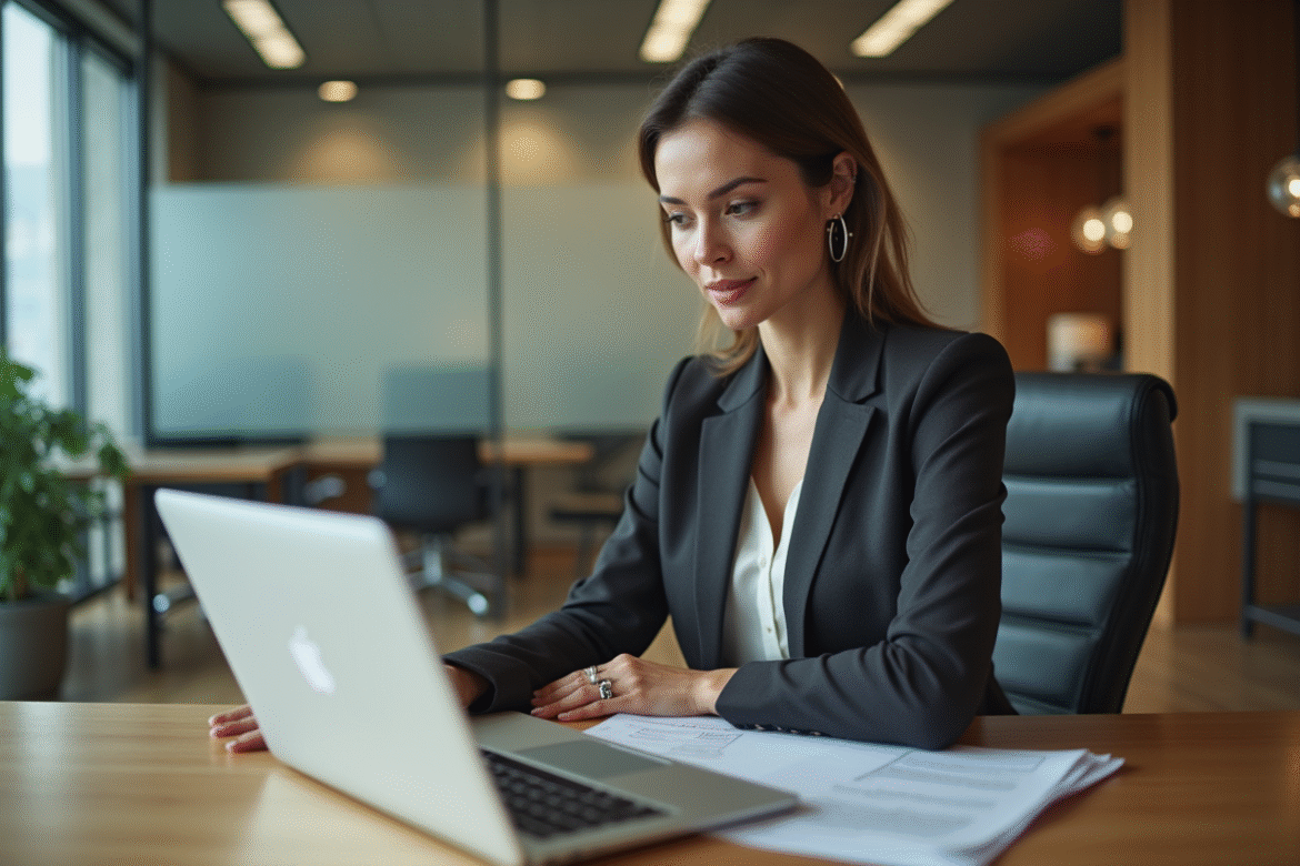 Femme d affaires en réunion dans une banque moderne