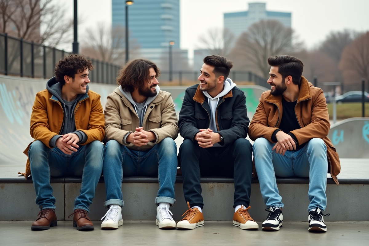 Groupe de jeunes dans un skatepark urbain