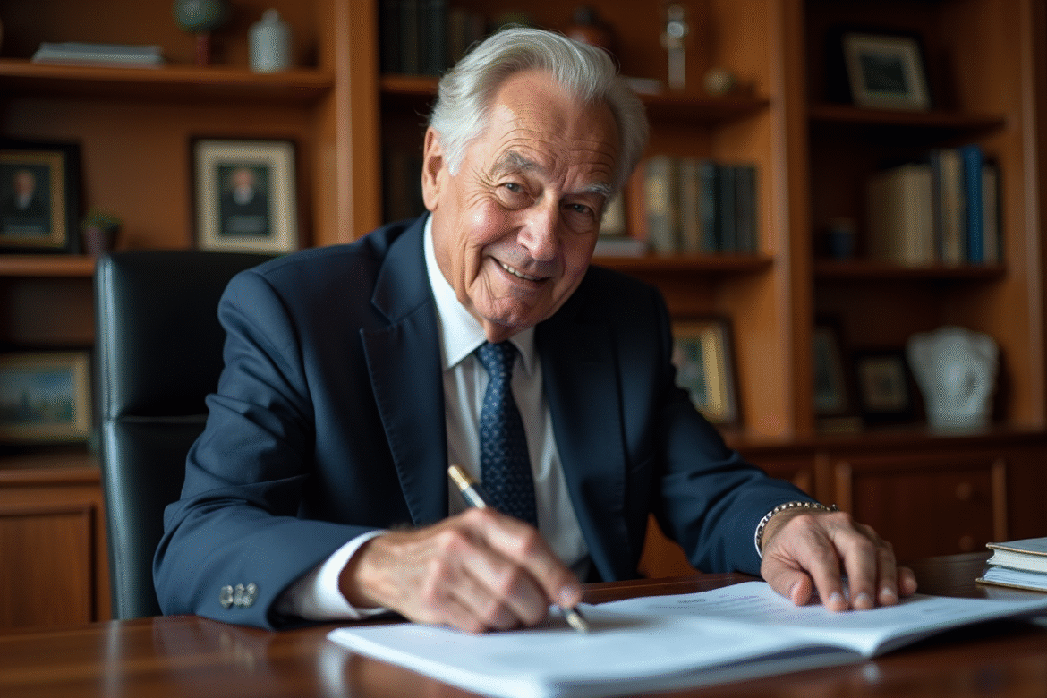 Homme âgé en costume dans un bureau élégant