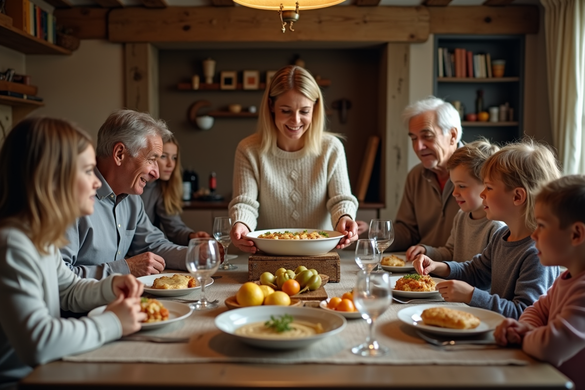 Famille multigeneration partageant un repas convivial