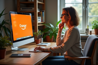 Femme d'âge moyen sur un bureau à la maison utilisant un ordinateur