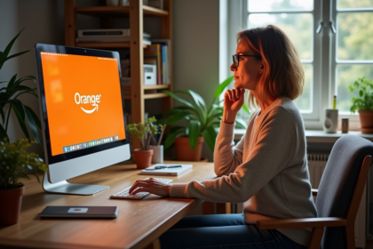 Femme d'âge moyen sur un bureau à la maison utilisant un ordinateur
