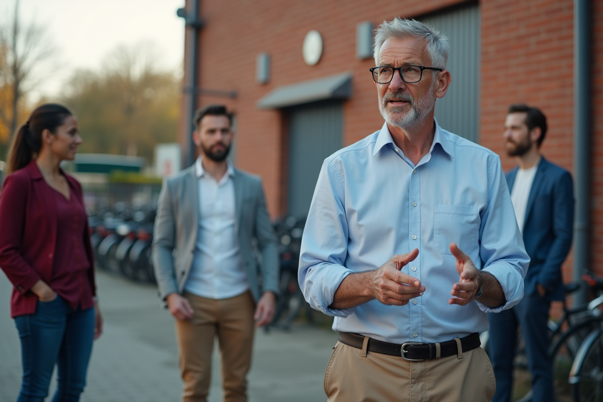 Homme d affaires discutant avec équipe en extérieur