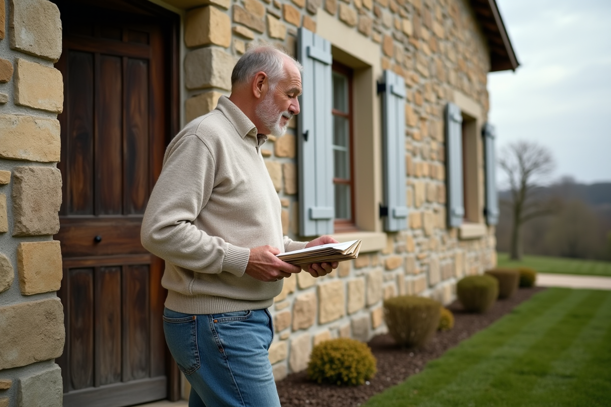 Homme âgé déverrouille porte d
