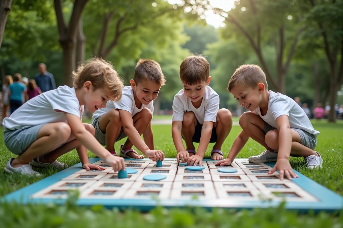 Enfants jouant à la bataille navale en plein air dans un parc