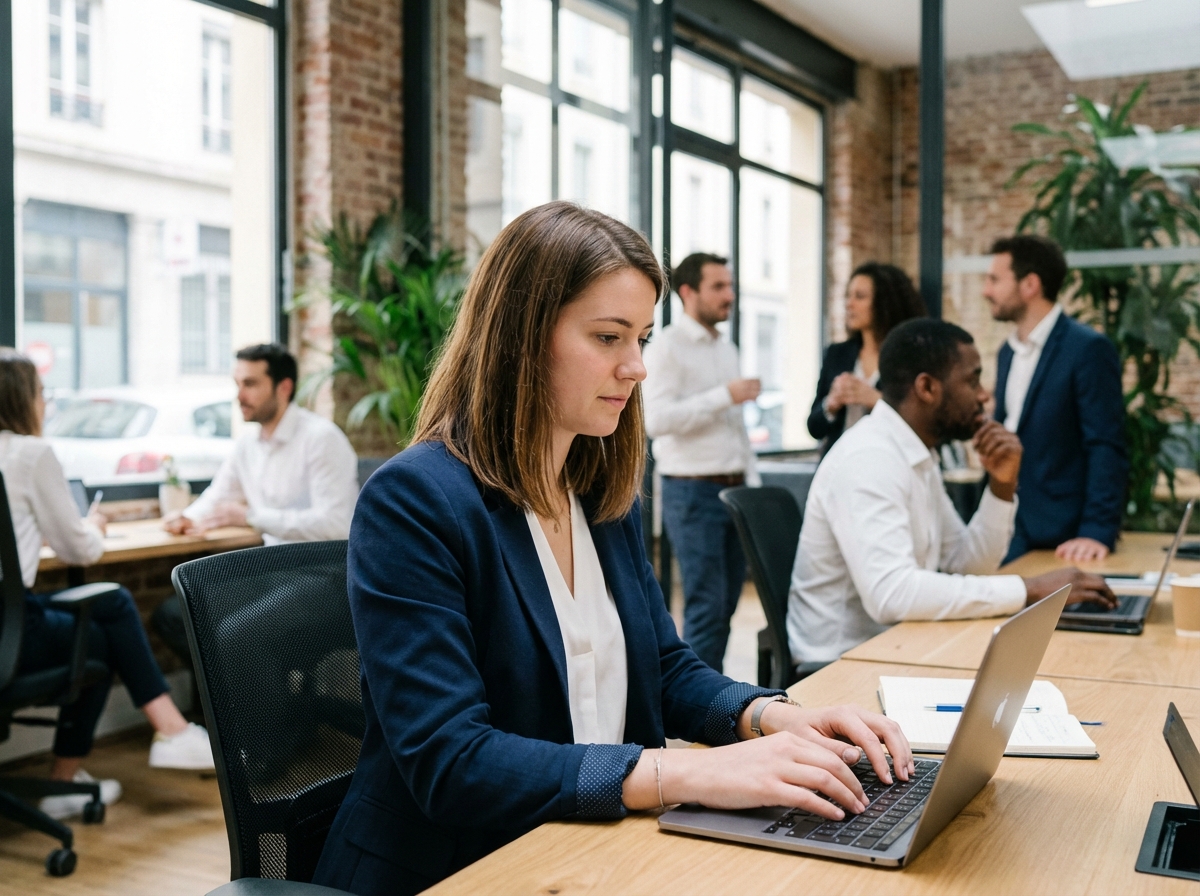 Jeune femme en bureau à Lyon travaillant sur ordinateur