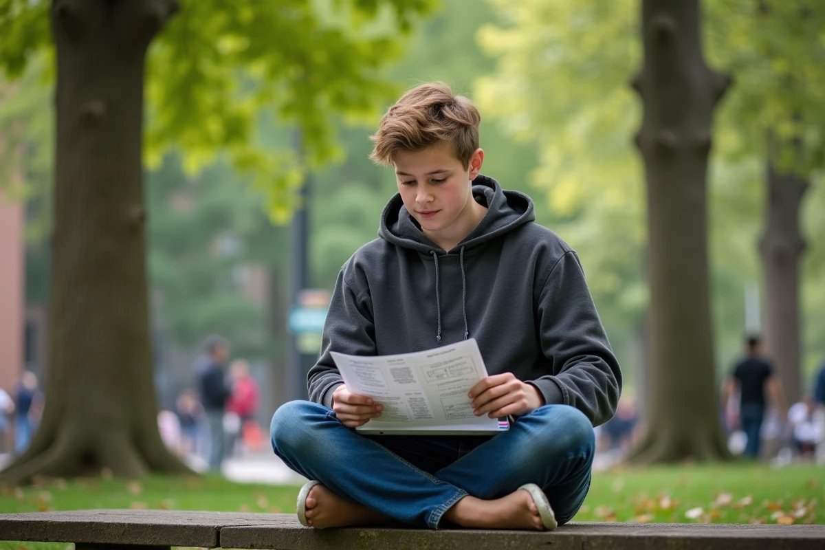 Jeune homme en hoodie travaillant sur son ordinateur dans un parc