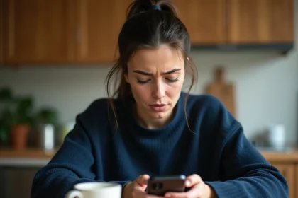 Femme annulant son abonnement Amazon Prime depuis l'application sur smartphone