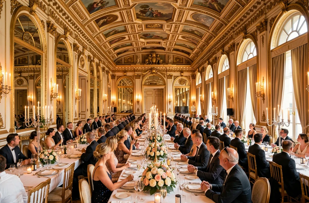 Grande salle de réception du Pavillon Gabriel près des Champs-Élysées lors d'un dîner de gala